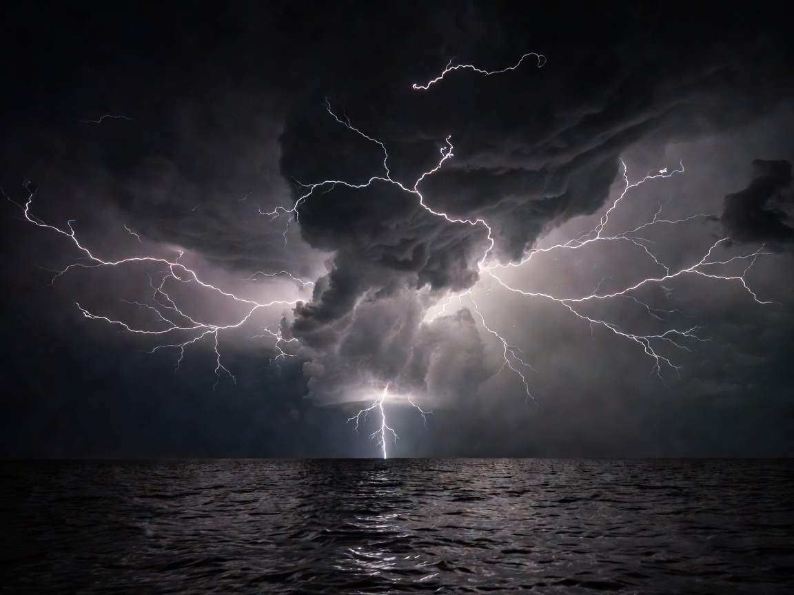 Everlasting Lightning storm over Catatumbo lake nocturnal sky